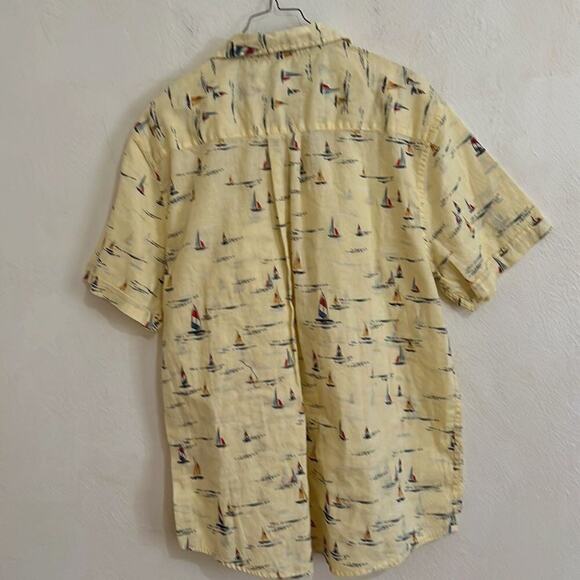 Island Republic Light Yellow Short Sleeve Button Down Sail Boat Print Shirt XL - Picture 4 of 4